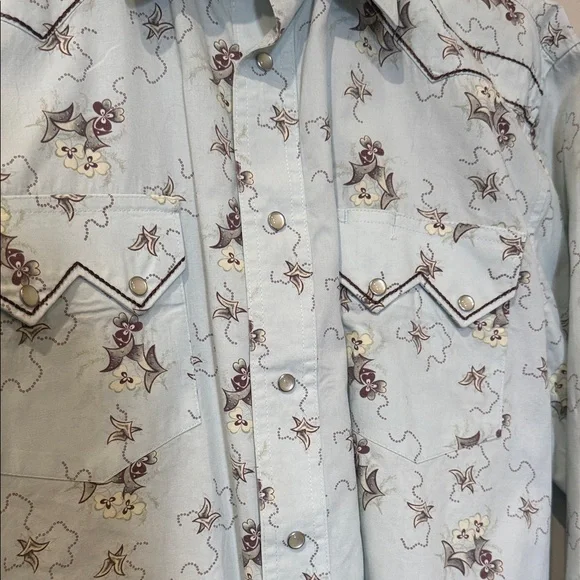 Wrangler Light Blue Pearl snap Floral Western Shirt - Picture 4 of 5